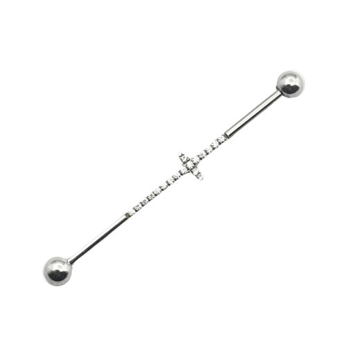 پیرسینگ محوری صلیب نگین دار 37mm کد۳۱۴۳